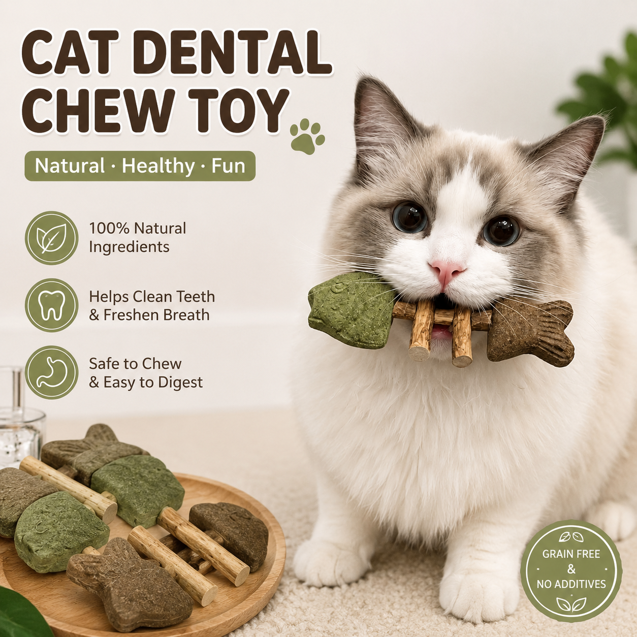 🌿 Catnip & Silvervine Chew Sticks 🐱 | Helps Clean Teeth & Freshen Breath | Encourages Healthy Chewing and Play | Natural Interactive Toy for Kittens & Adult Cats